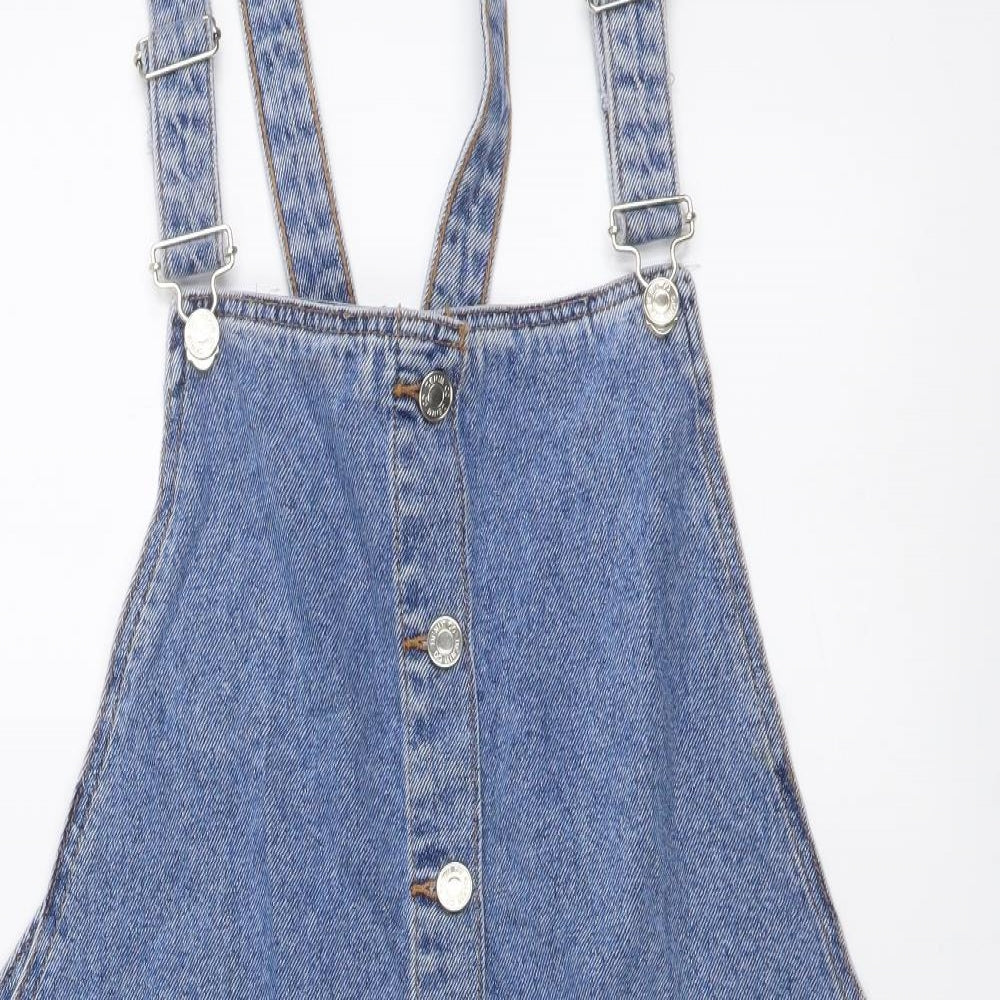 Denim & Co. Womens Blue Cotton Pinafore/Dungaree Dress Size 20 Square Neck Button