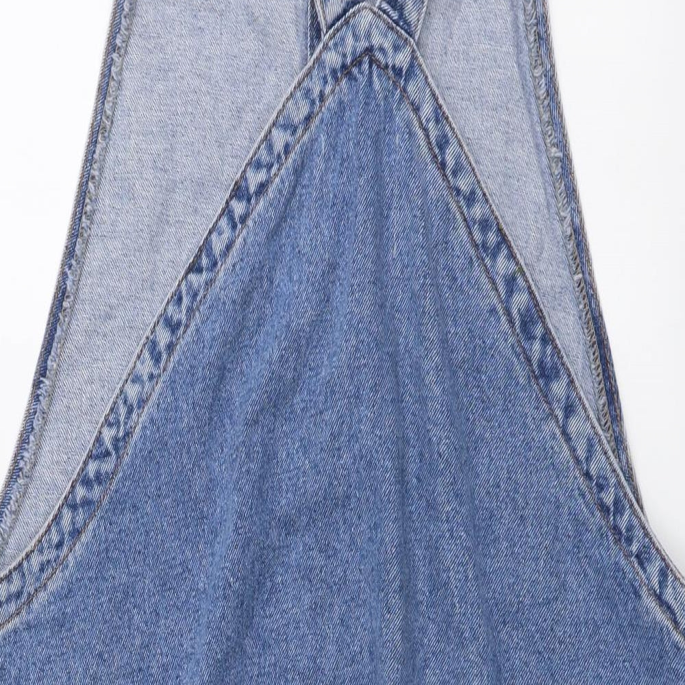 Denim & Co. Womens Blue Cotton Pinafore/Dungaree Dress Size 20 Square Neck Button