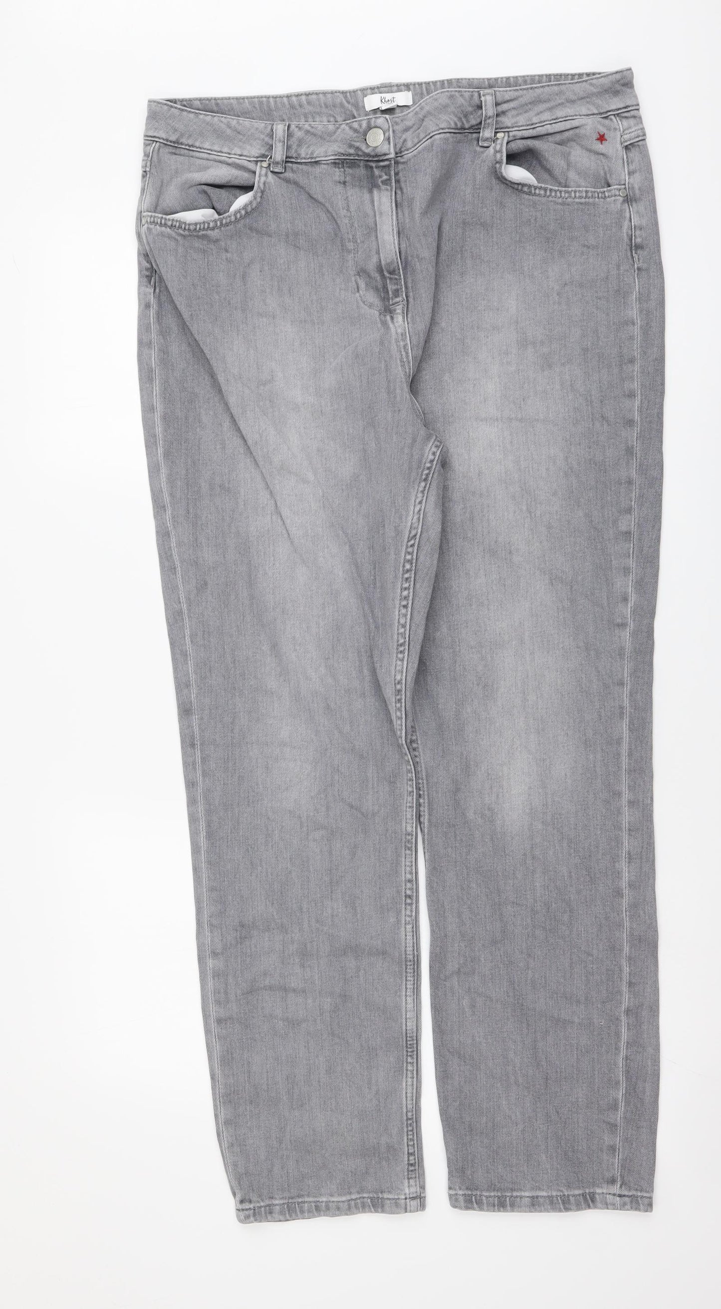 Khost Womens Grey Cotton Straight Jeans Size 16 L28 in Regular Button