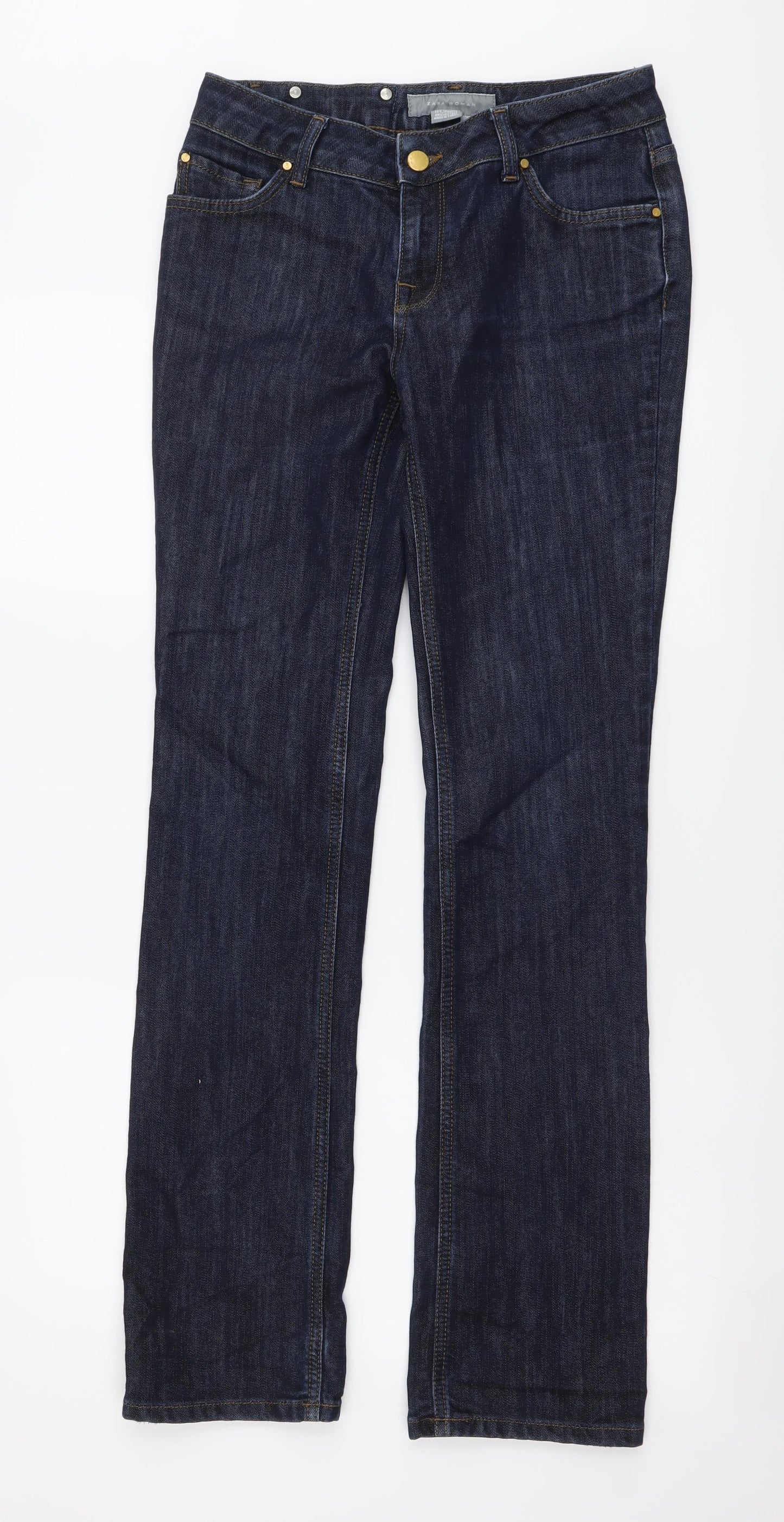 Zara Womens Blue Cotton Straight Jeans Size M L32 in Regular Button