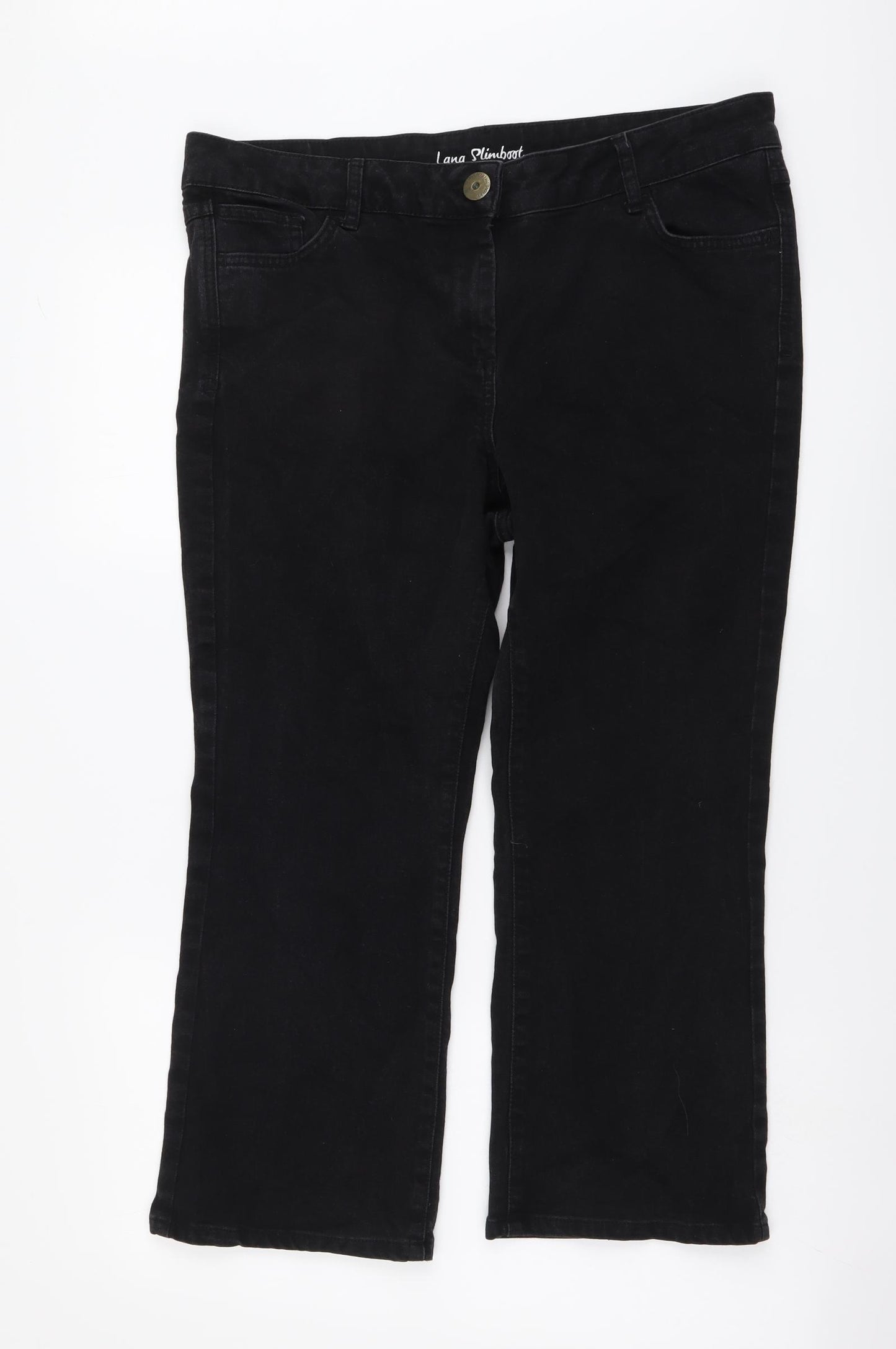 Marks and Spencer Womens Black Cotton Cropped Jeans Size 16 L23 in Regular Button