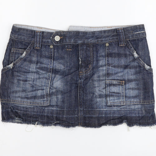 Miss Selfridge Womens Blue Cotton Mini Skirt Size 10 Button
