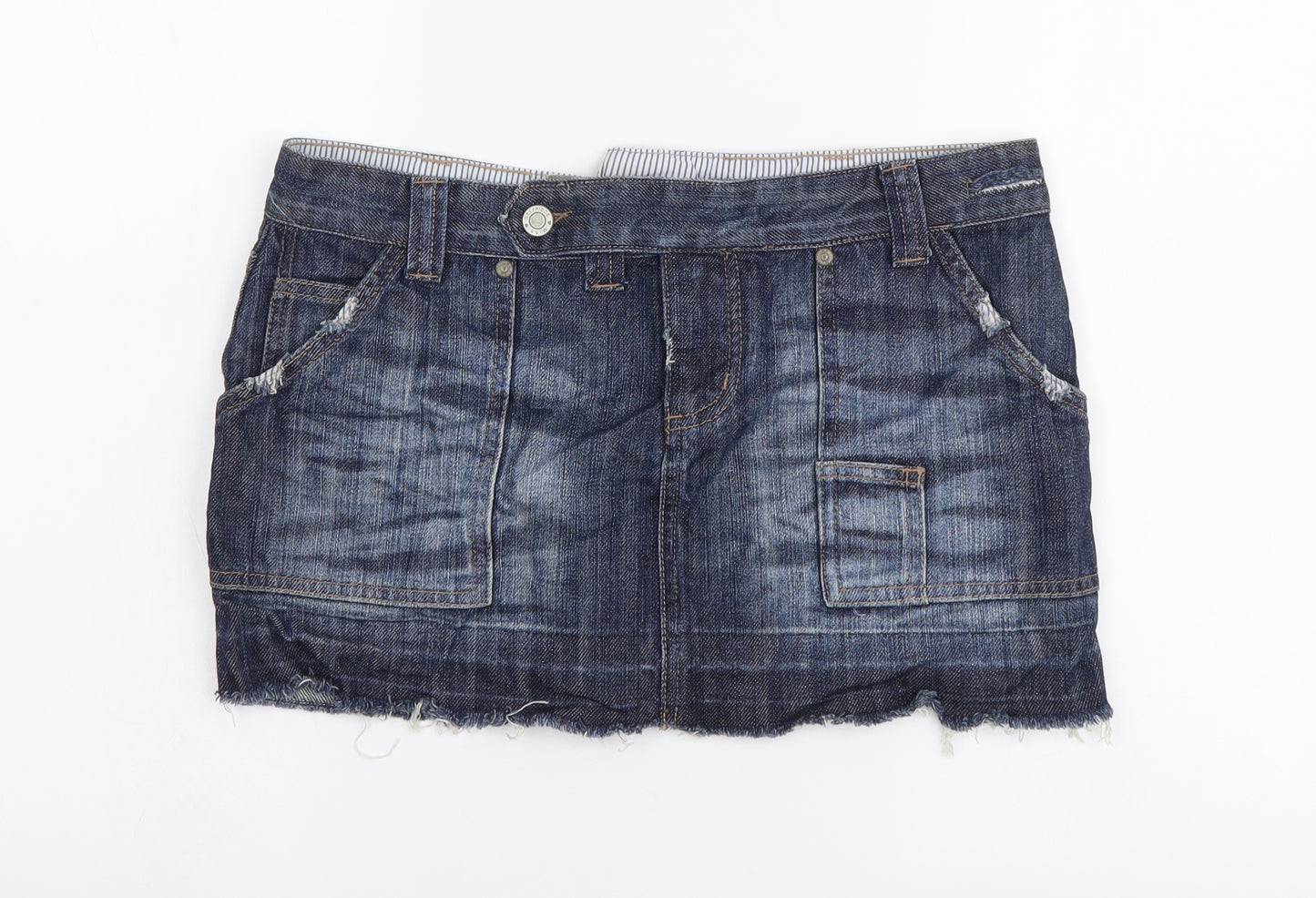 Miss Selfridge Womens Blue Cotton Mini Skirt Size 10 Button