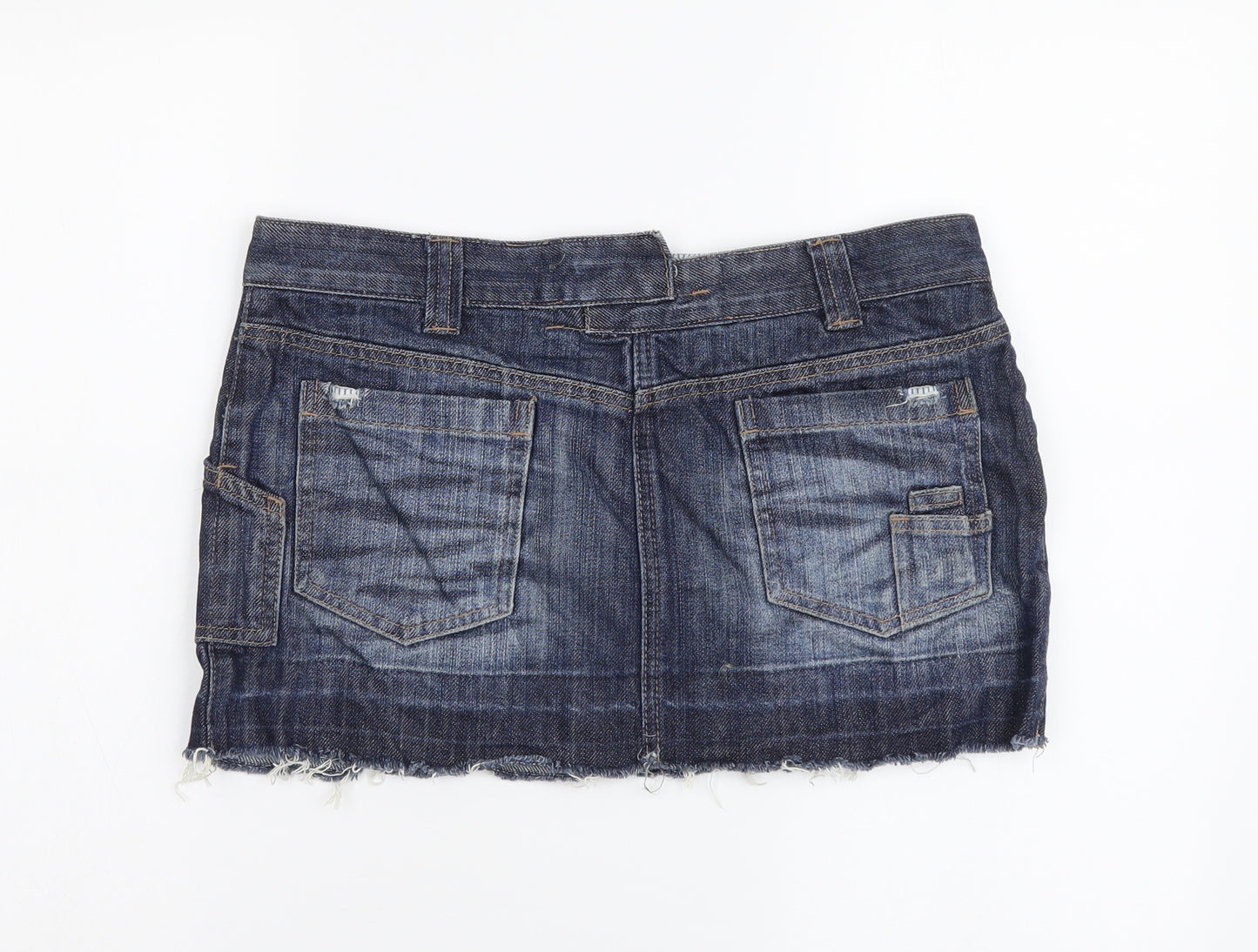 Miss Selfridge Womens Blue Cotton Mini Skirt Size 10 Button