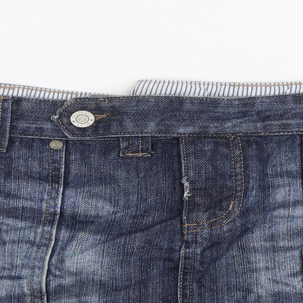 Miss Selfridge Womens Blue Cotton Mini Skirt Size 10 Button