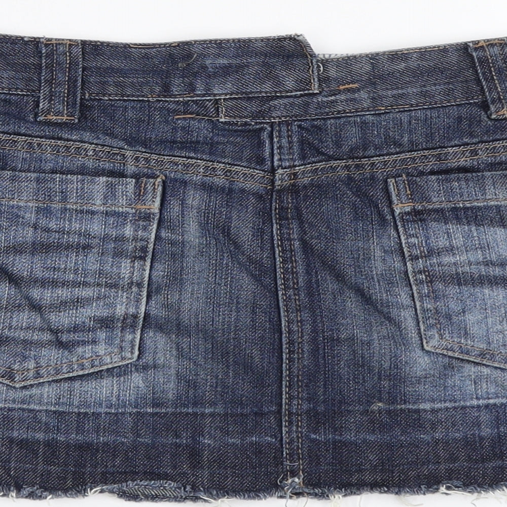 Miss Selfridge Womens Blue Cotton Mini Skirt Size 10 Button