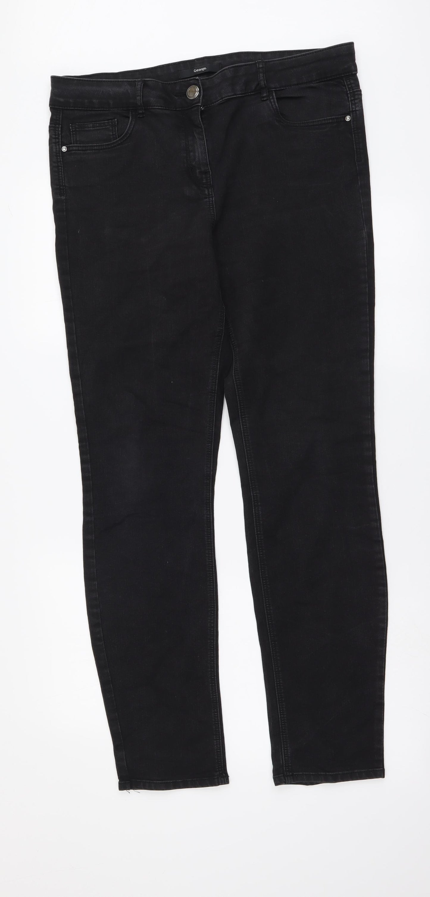 George Womens Black Cotton Skinny Jeans Size 14 L30 in Regular Button