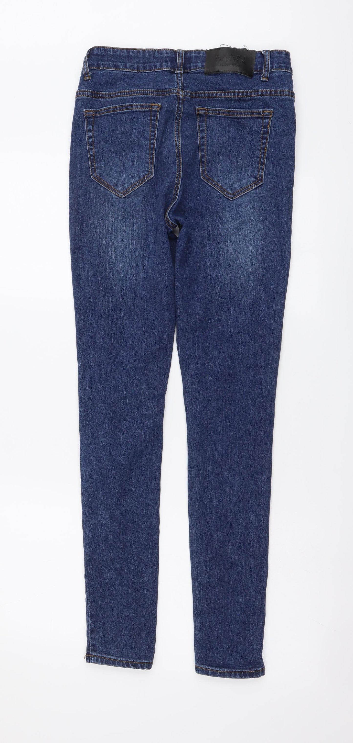 Boohoo Mens Blue Cotton Skinny Jeans Size 32 in L30 in Regular Button