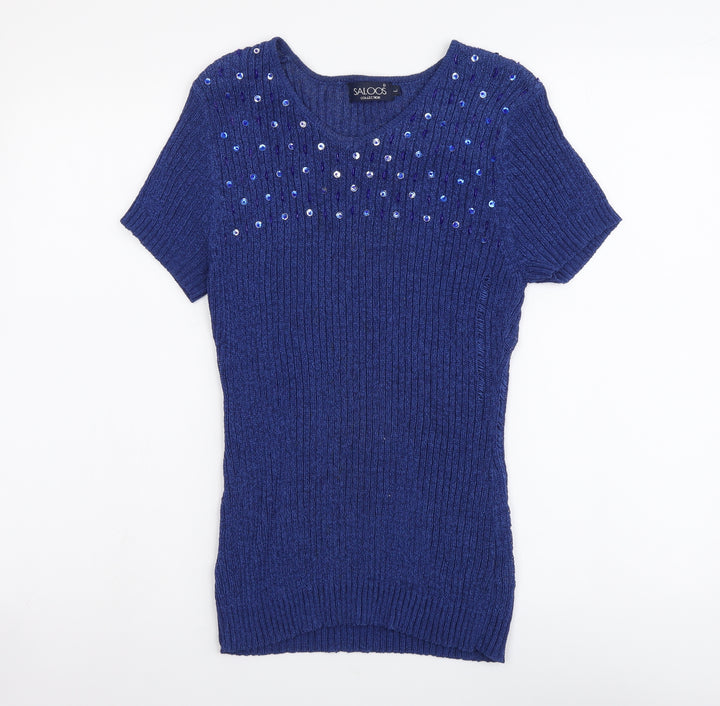 Saloos Womens Blue Round Neck Polyester Pullover Jumper Size L