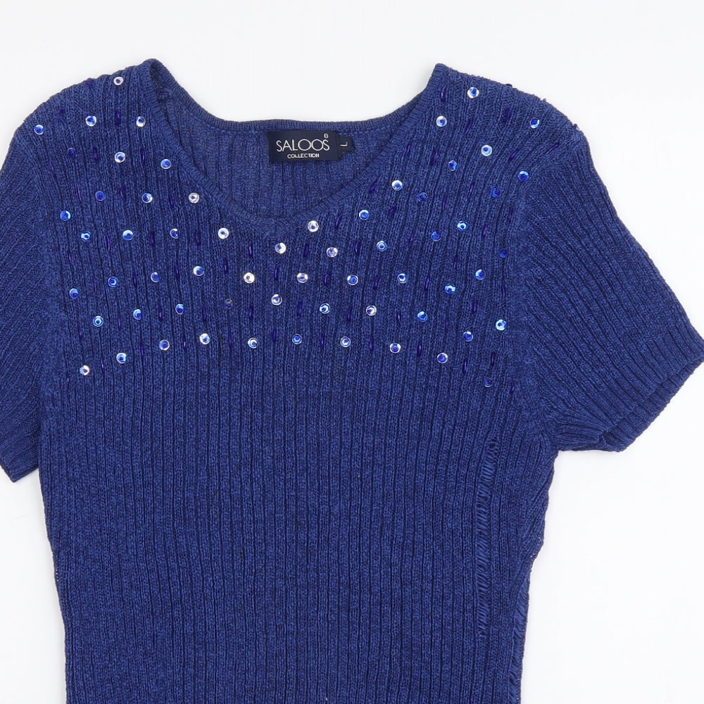 Saloos Womens Blue Round Neck Polyester Pullover Jumper Size L