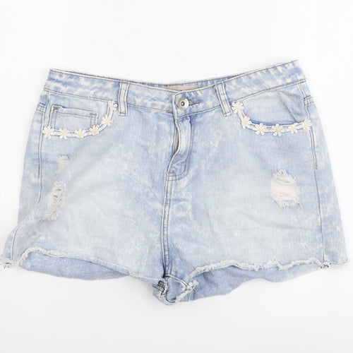 New Look Womens Blue Cotton Hot Pants Shorts Size 12 L3 in Regular Button