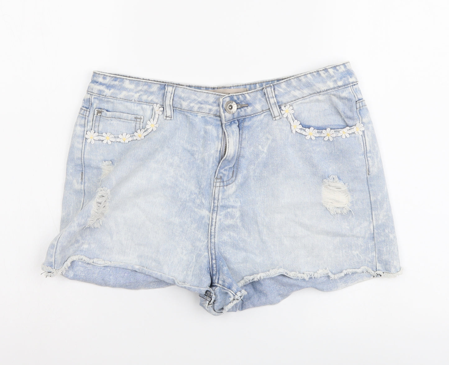 New Look Womens Blue Cotton Hot Pants Shorts Size 12 L3 in Regular Button