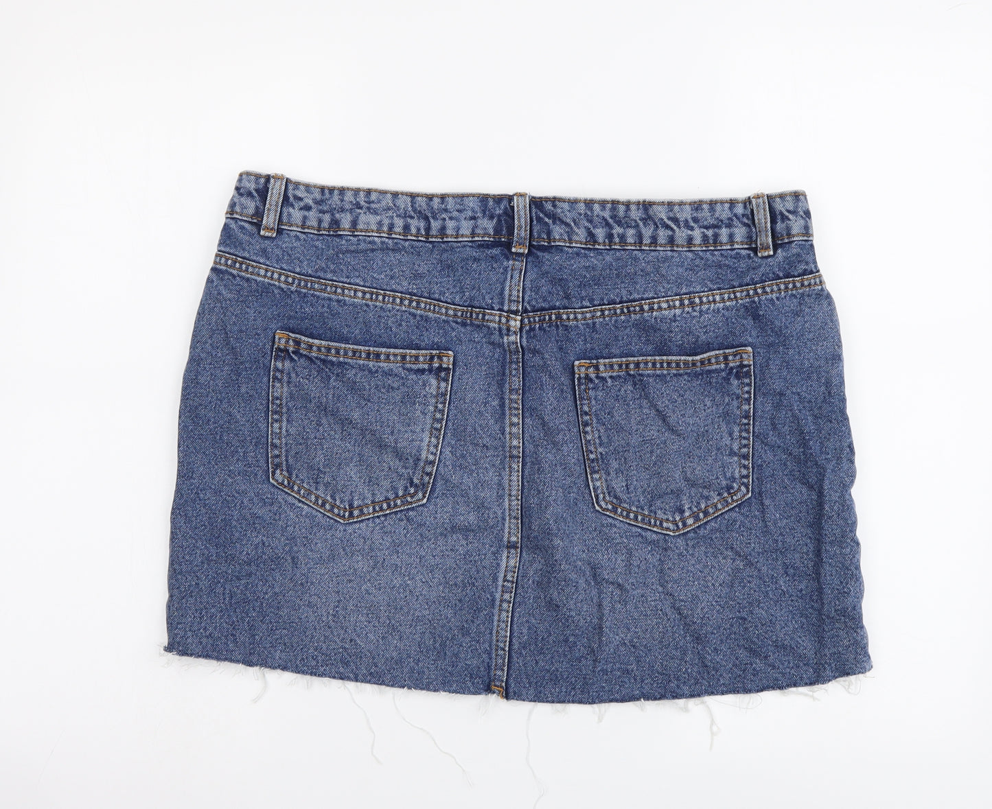 Denim & Co. Womens Blue Cotton Mini Skirt Size 14 Button