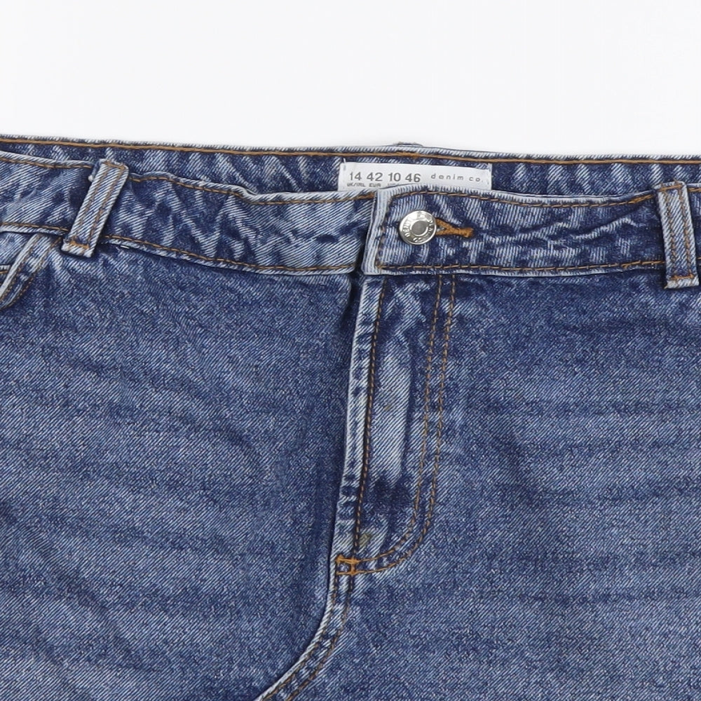 Denim & Co. Womens Blue Cotton Mini Skirt Size 14 Button