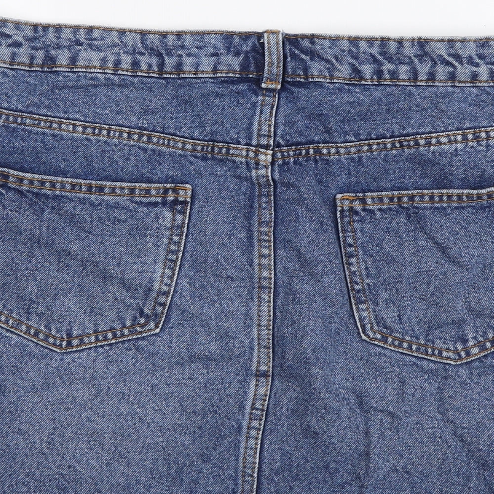 Denim & Co. Womens Blue Cotton Mini Skirt Size 14 Button