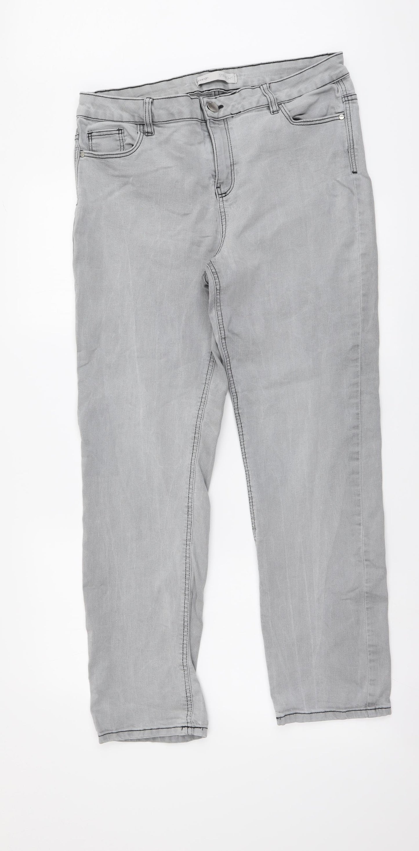 George Womens Grey Cotton Straight Jeans Size 14 L28 in Regular Button