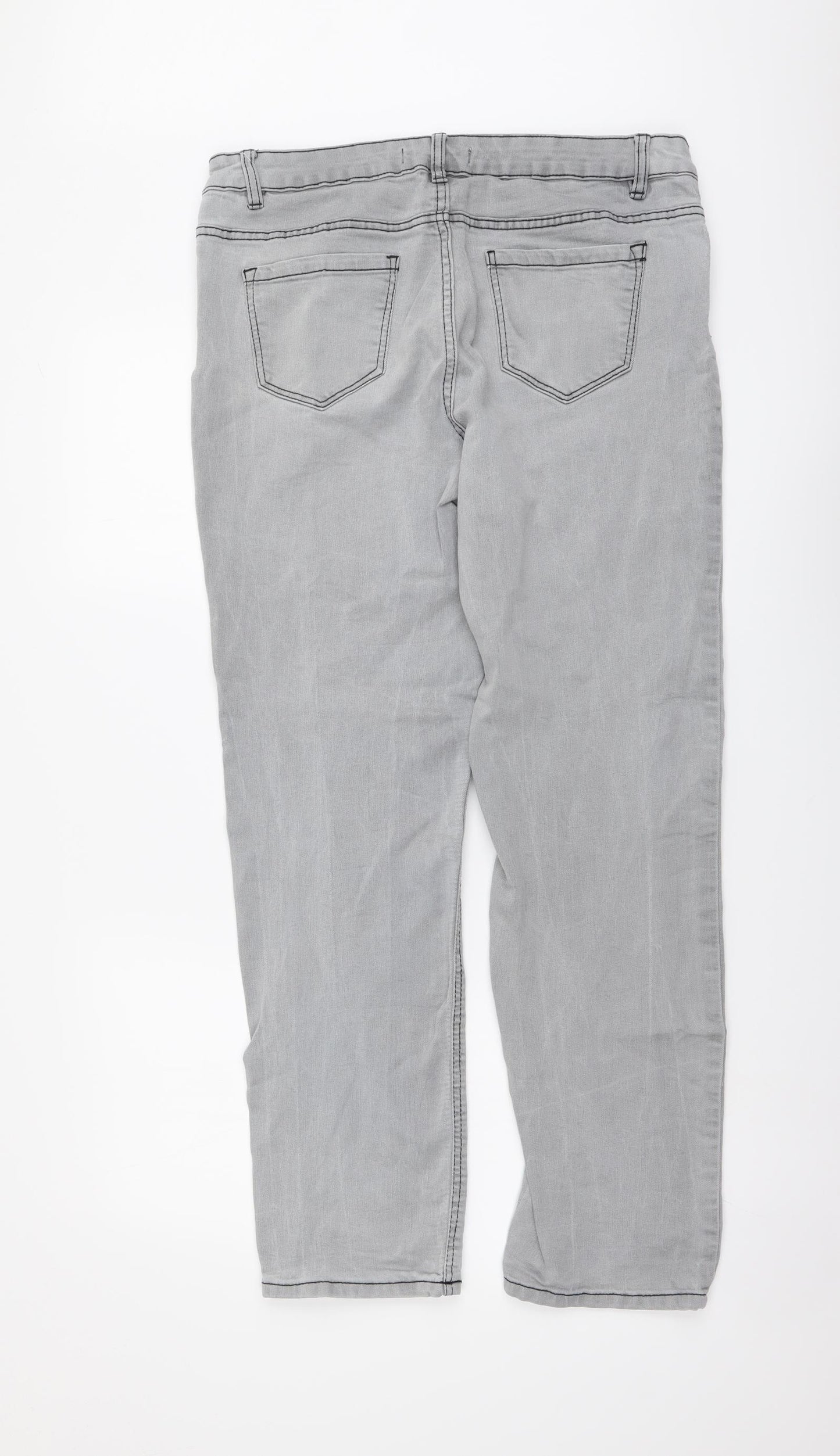 George Womens Grey Cotton Straight Jeans Size 14 L28 in Regular Button