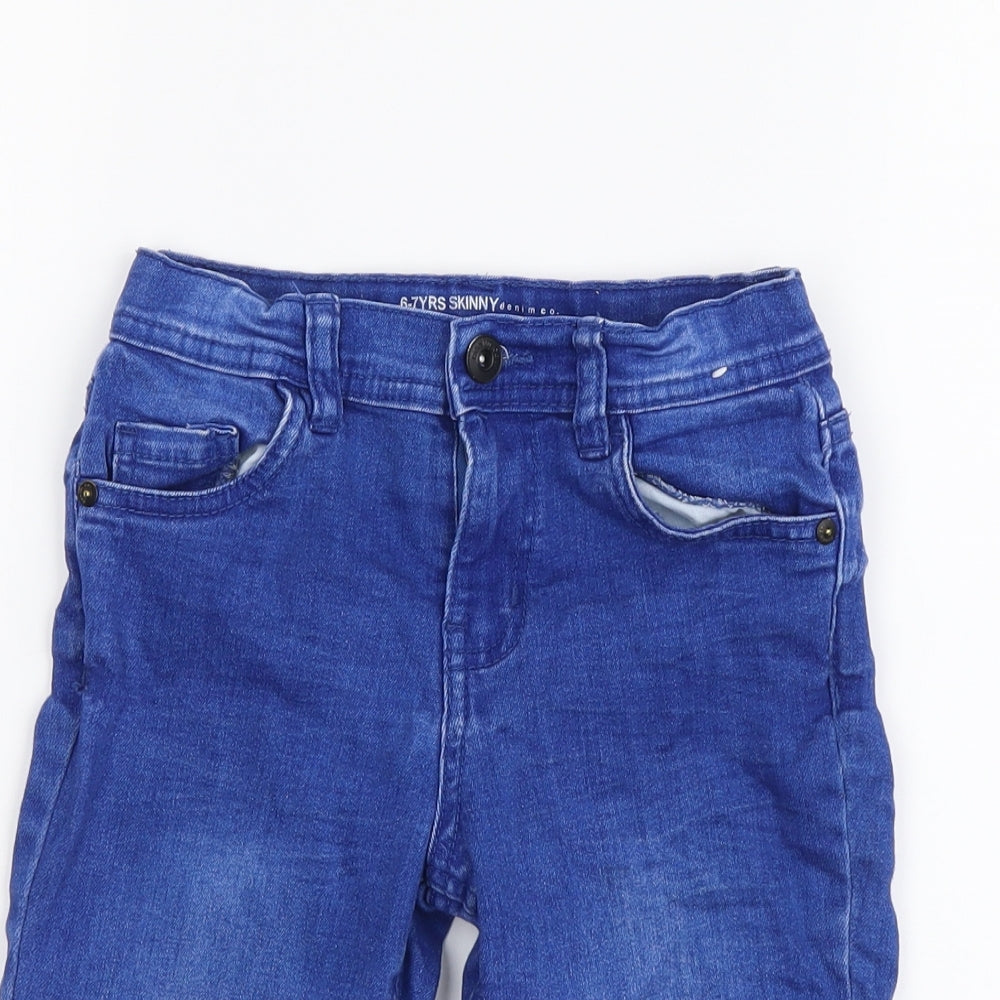 Denim & Co. Boys Blue Cotton Chino Shorts Size 6-7 Years Regular Zip