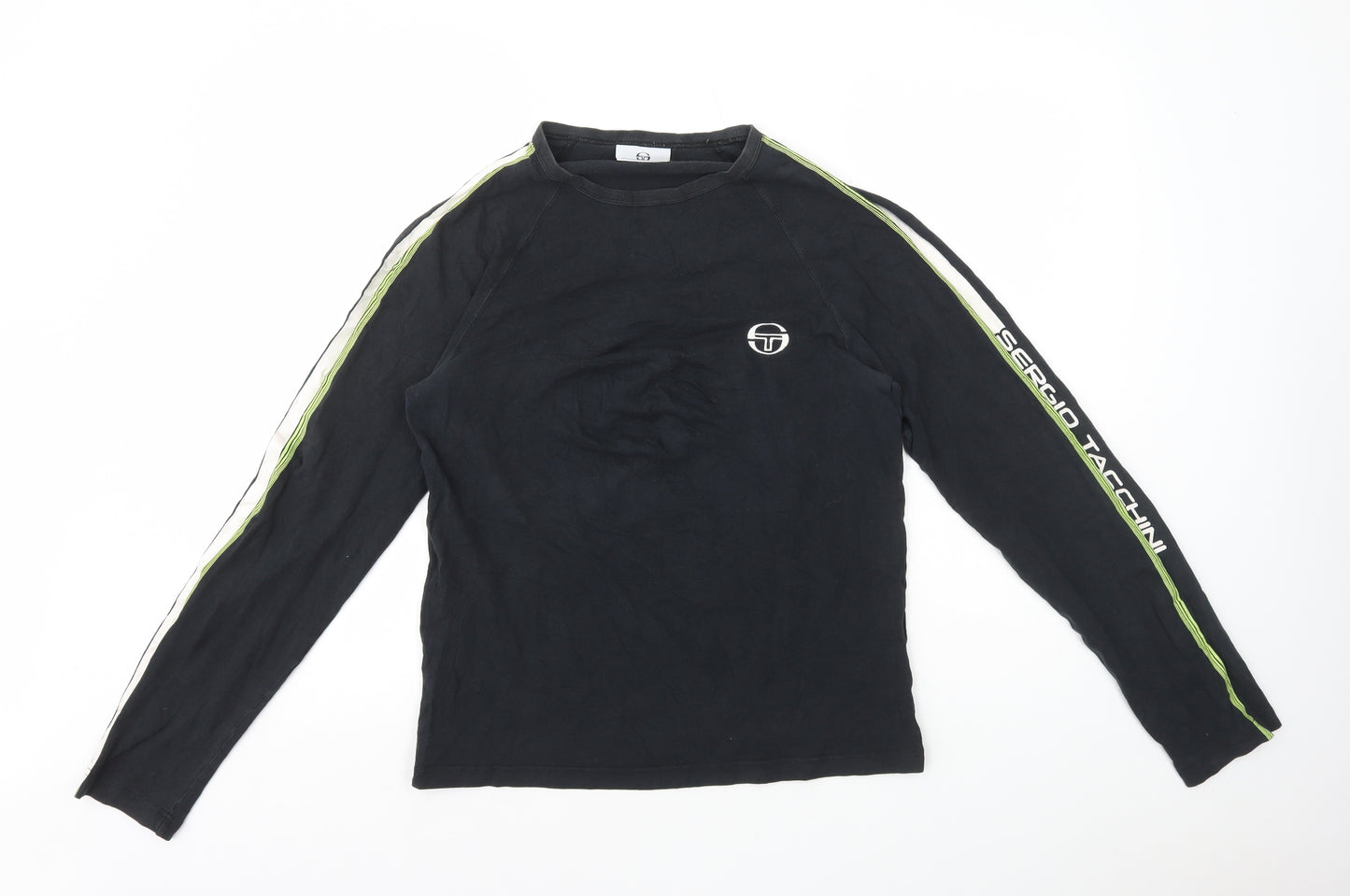 Sergio Tacchini Mens Black Cotton T-Shirt Size M Round Neck