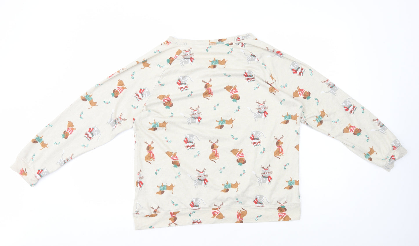 TU Womens Beige Geometric Polyester Basic T-Shirt Size 16 Round Neck - Christmas Animals