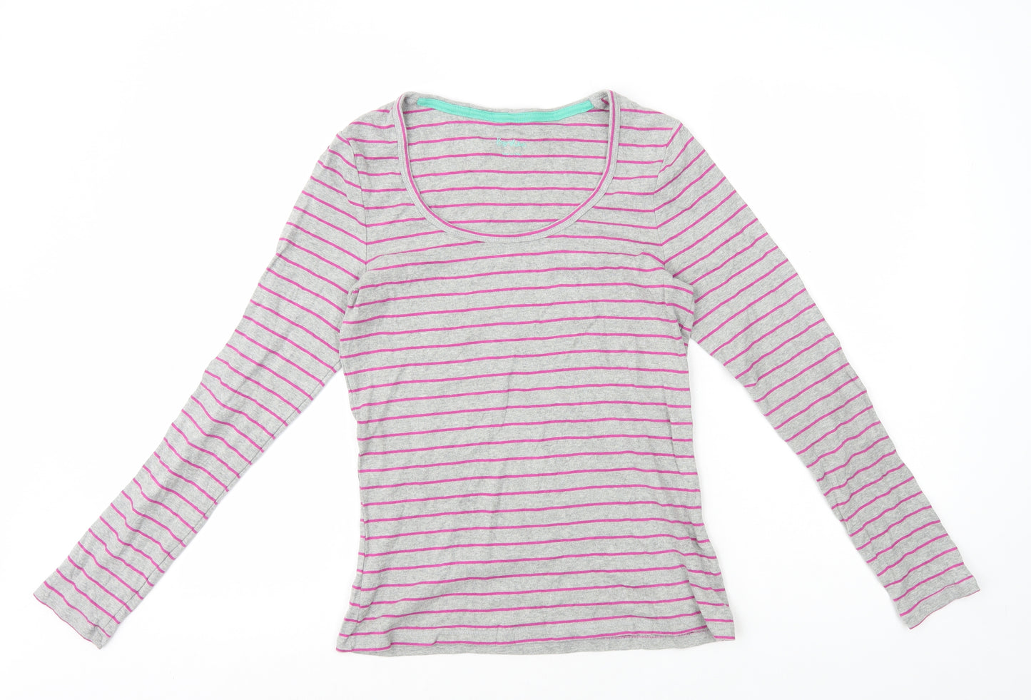 Boden Womens Grey Striped Cotton T-Shirt Size 12 Scoop Neck