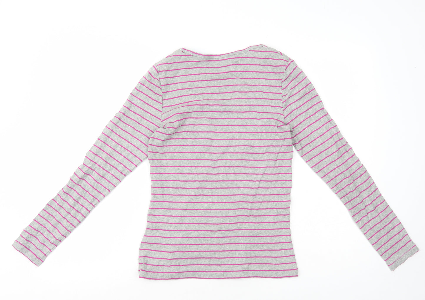 Boden Womens Grey Striped Cotton T-Shirt Size 12 Scoop Neck