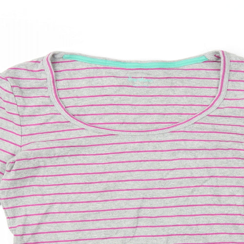 Boden Womens Grey Striped Cotton T-Shirt Size 12 Scoop Neck