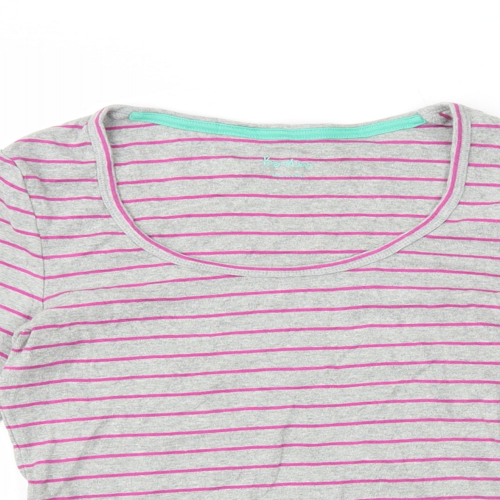 Boden Womens Grey Striped Cotton T-Shirt Size 12 Scoop Neck