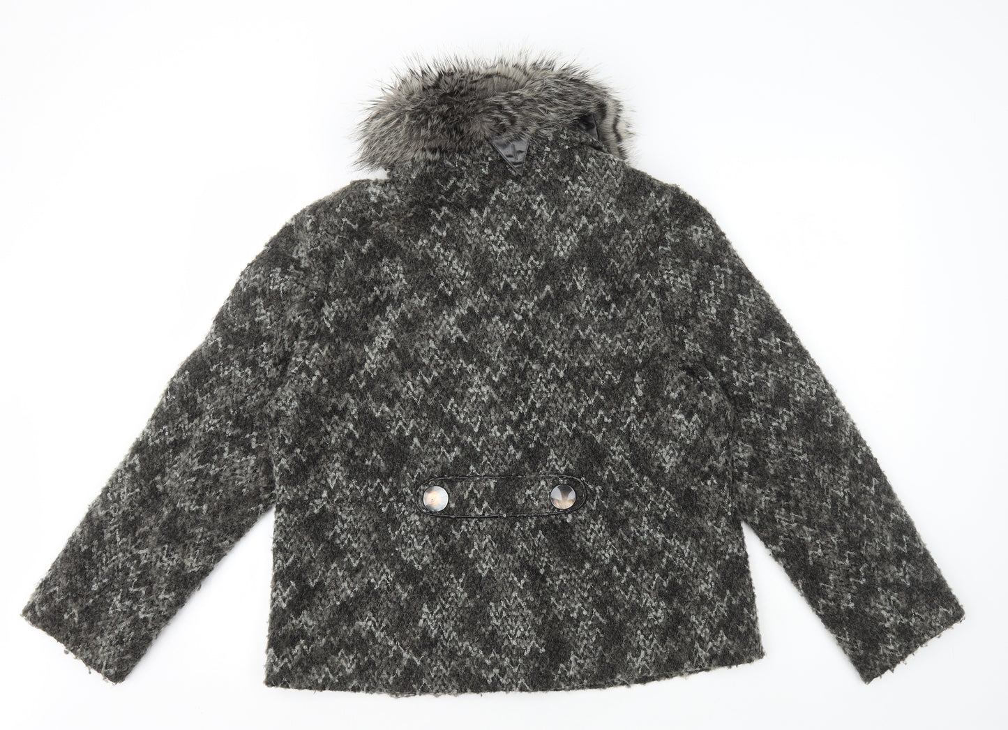 Per Una Womens Green Pea Coat Coat Size 18 Button - Fur Collar