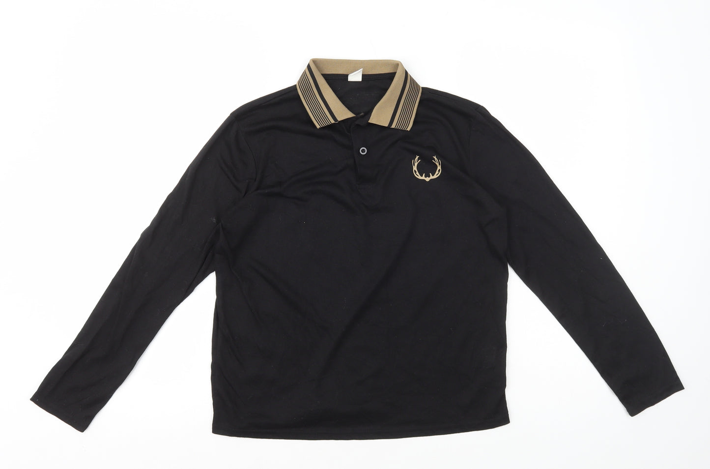 SheIn Girls Black Polyester Basic Polo Size 13-14 Years Collared Button