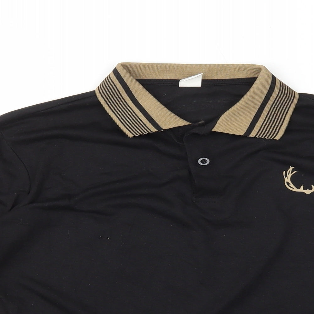 SheIn Girls Black Polyester Basic Polo Size 13-14 Years Collared Button