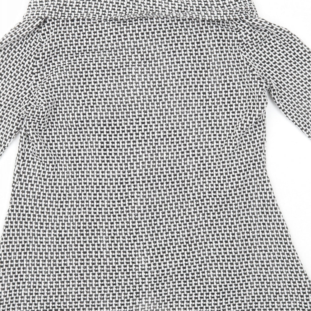 Roman Womens Black Geometric Polyester A-Line Size 10 Roll Neck Pullover - Wrap Over Front