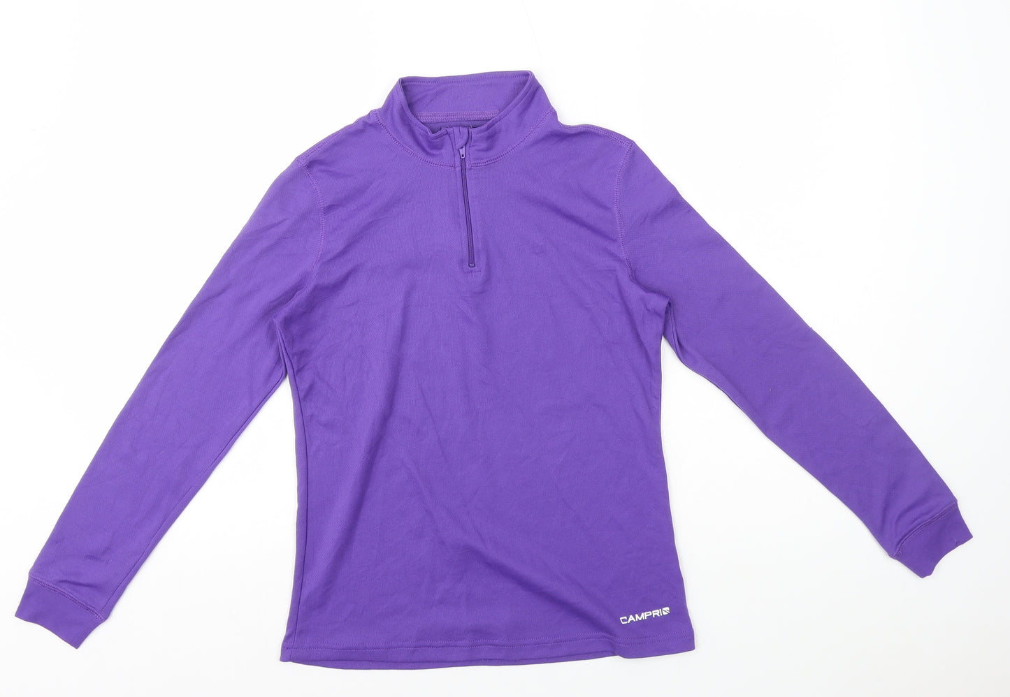 Camprio Womens Purple Polyester Basic T-Shirt Size 10 High Neck Zip
