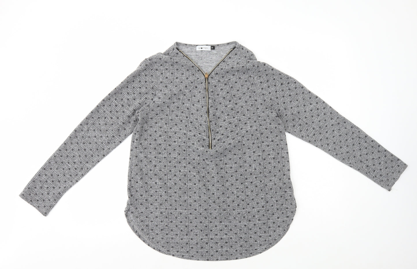 Spotted Womens Grey Geometric Polyester Basic T-Shirt Size 12 V-Neck