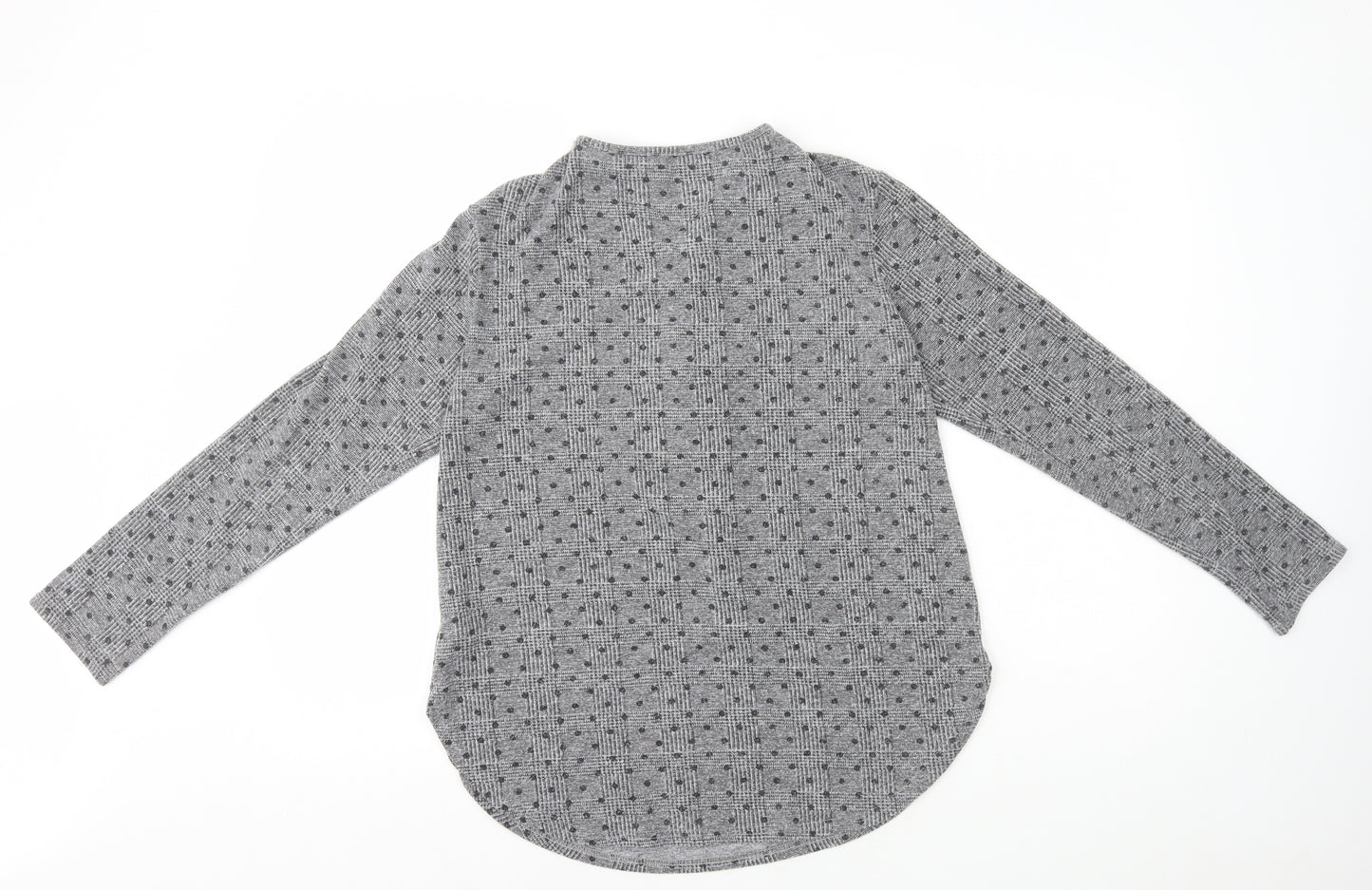 Spotted Womens Grey Geometric Polyester Basic T-Shirt Size 12 V-Neck