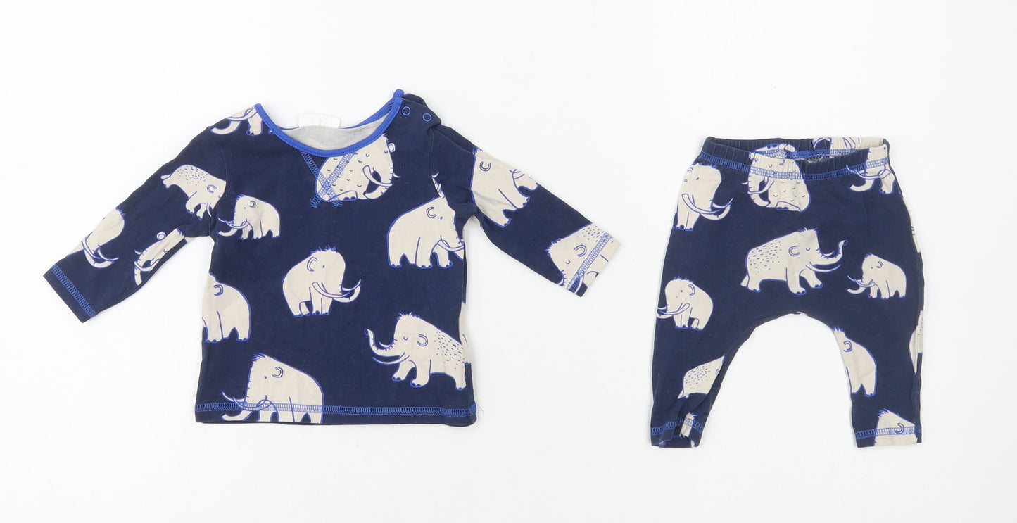 NEXT Baby Blue Geometric Cotton Trousers Set Outfit/Set Size 0-3 Months Snap - Elephants