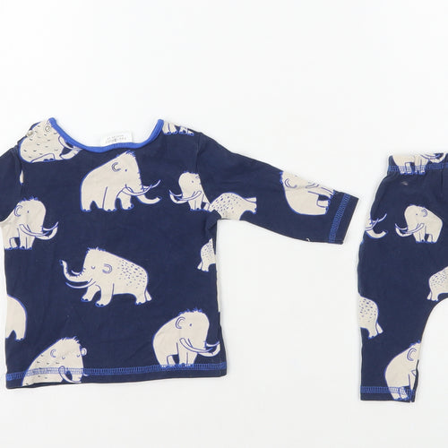 NEXT Baby Blue Geometric Cotton Trousers Set Outfit/Set Size 0-3 Months Snap - Elephants