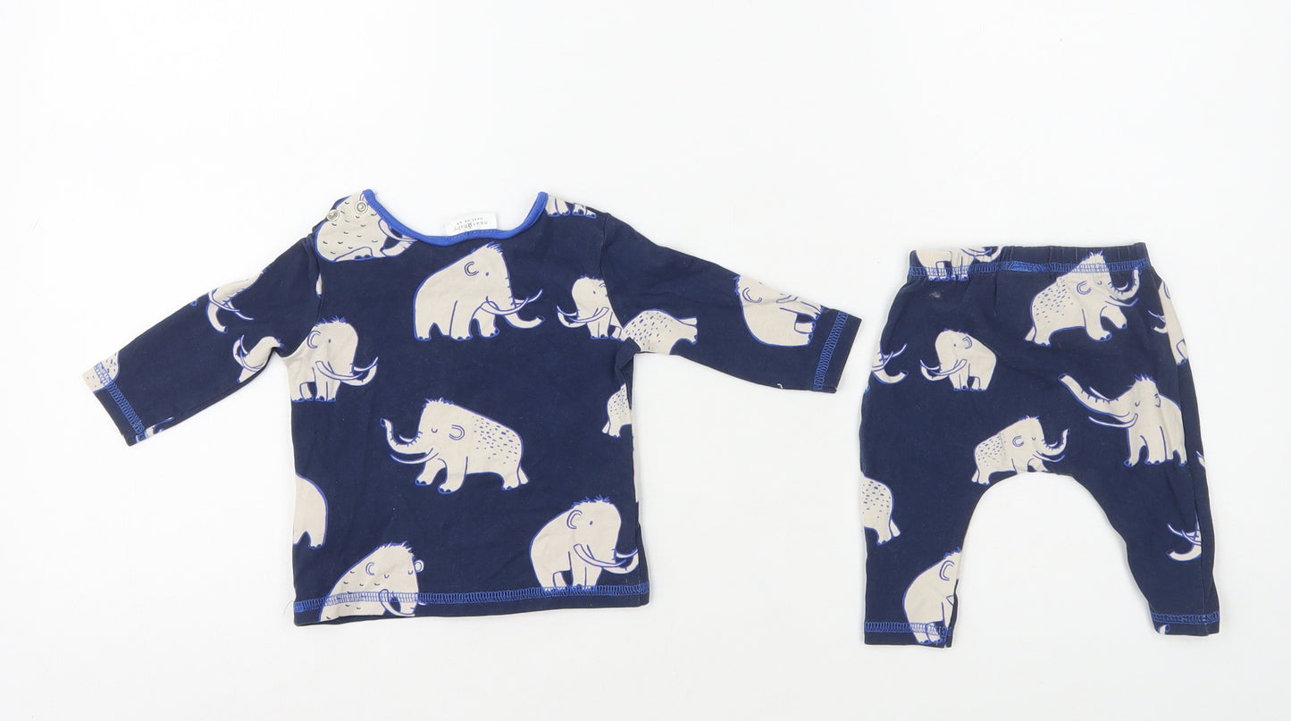 NEXT Baby Blue Geometric Cotton Trousers Set Outfit/Set Size 0-3 Months Snap - Elephants
