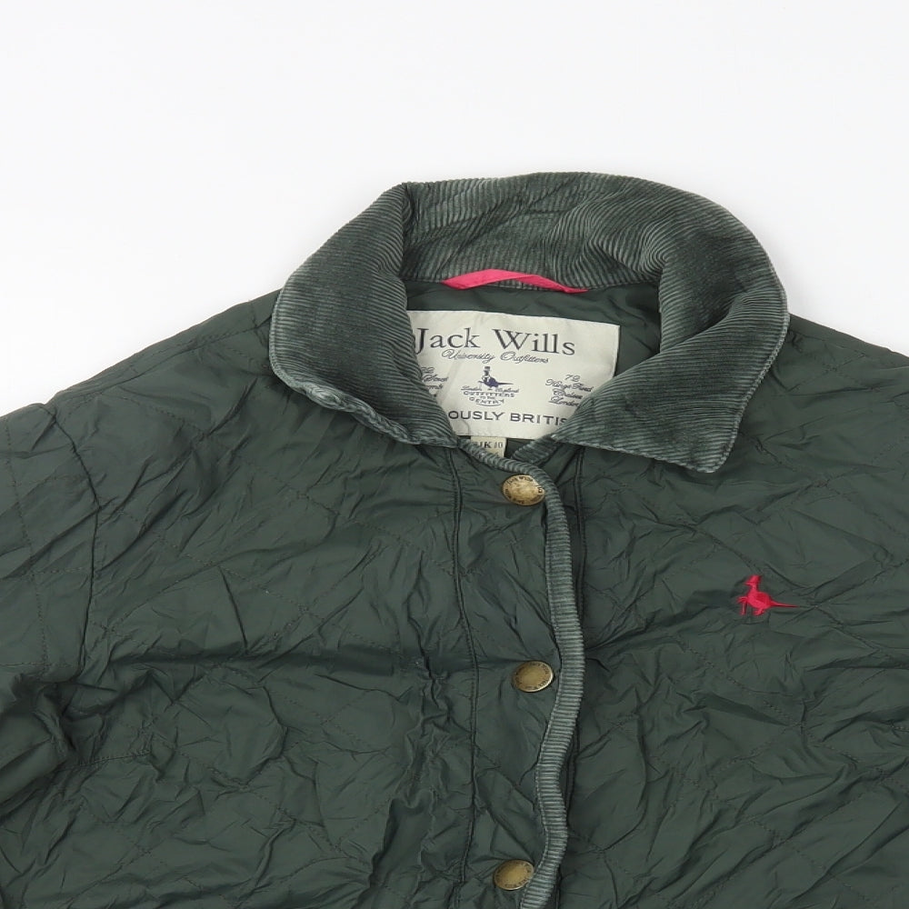 Jack Wills Womens Green Quilted Coat Size 10 Snap