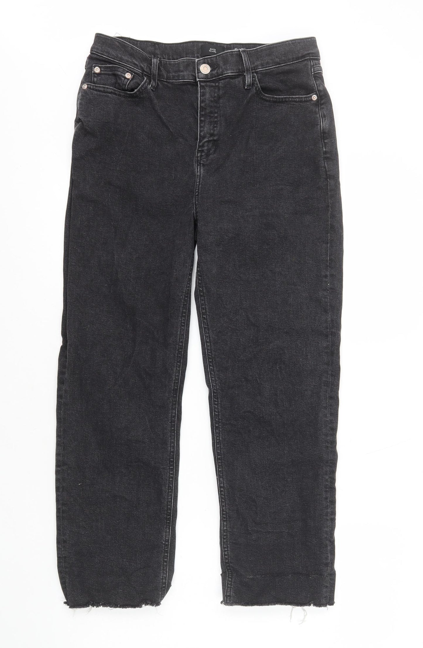 River Island Womens Black Cotton Straight Jeans Size 12 L25 in Regular Zip