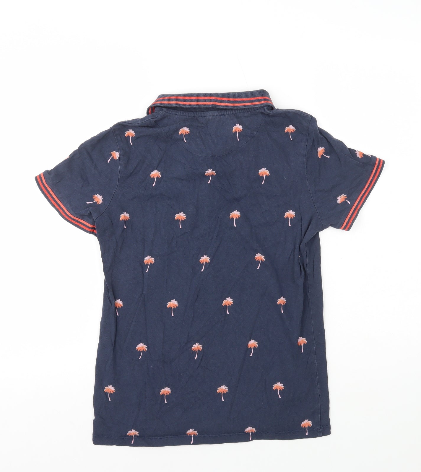 TU Womens Blue Geometric 100% Cotton Basic Polo Size S Collared - Palm Trees