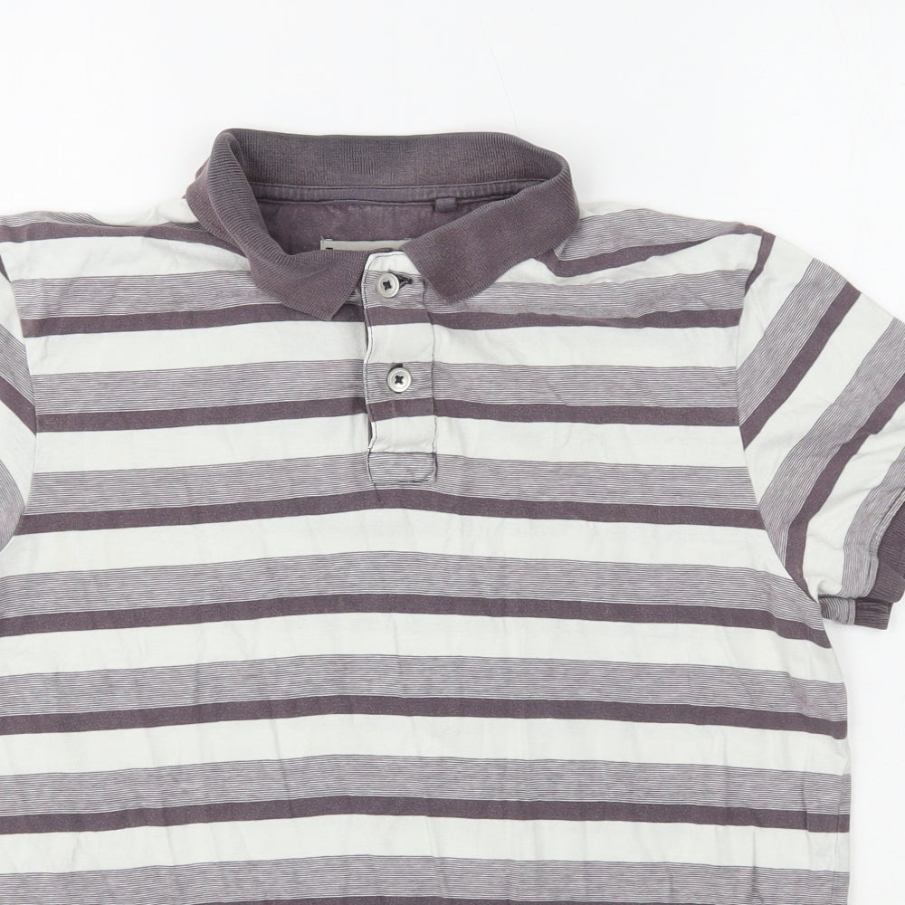 TU Mens Grey Striped Cotton Polo Size S Collared Button