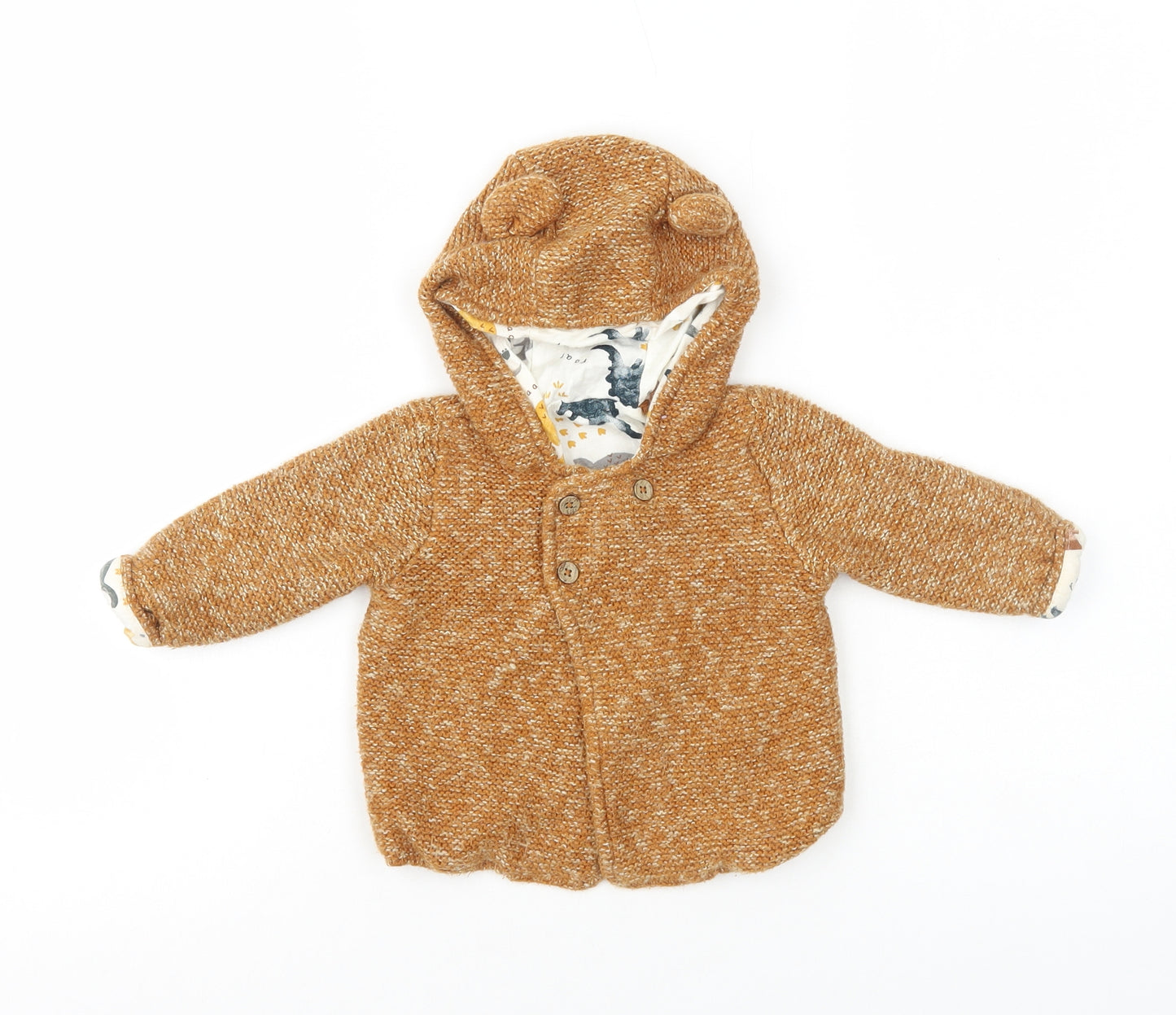 TU Baby Yellow Cotton Cardigan Jumper Size 3-6 Months Button - Bear Ears
