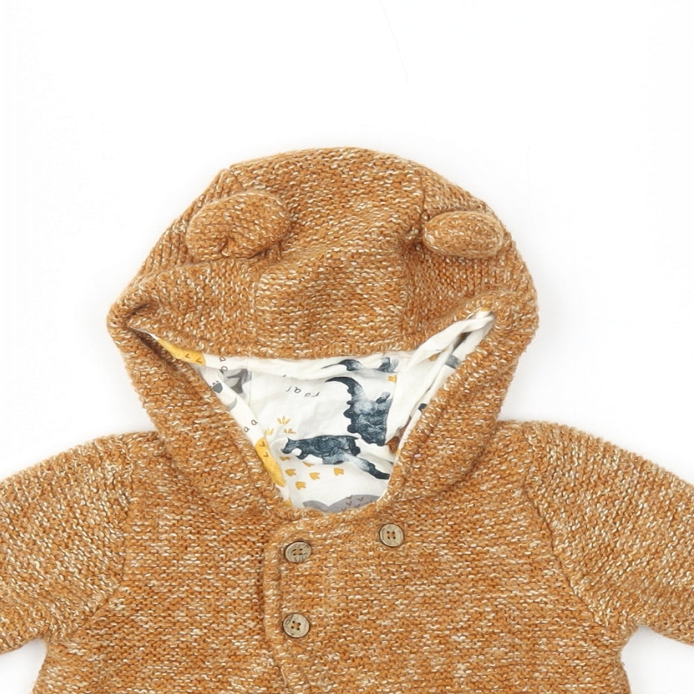 TU Baby Yellow Cotton Cardigan Jumper Size 3-6 Months Button - Bear Ears