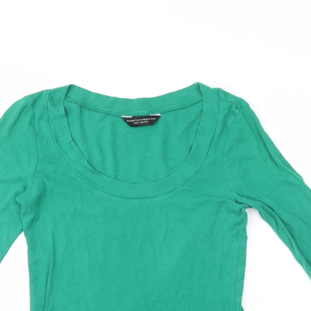 Dorothy Perkins Womens Green 100% Cotton Basic T-Shirt Size 12 Scoop Neck