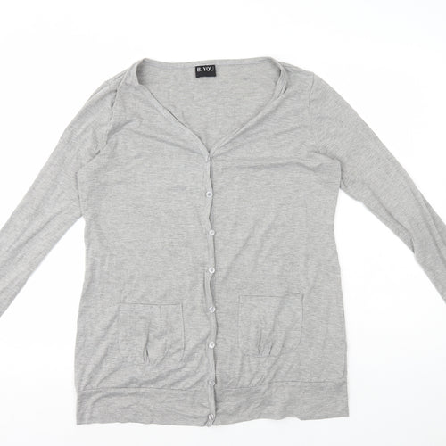 B You Womens Grey V-Neck Polyester Cardigan Jumper Size 14