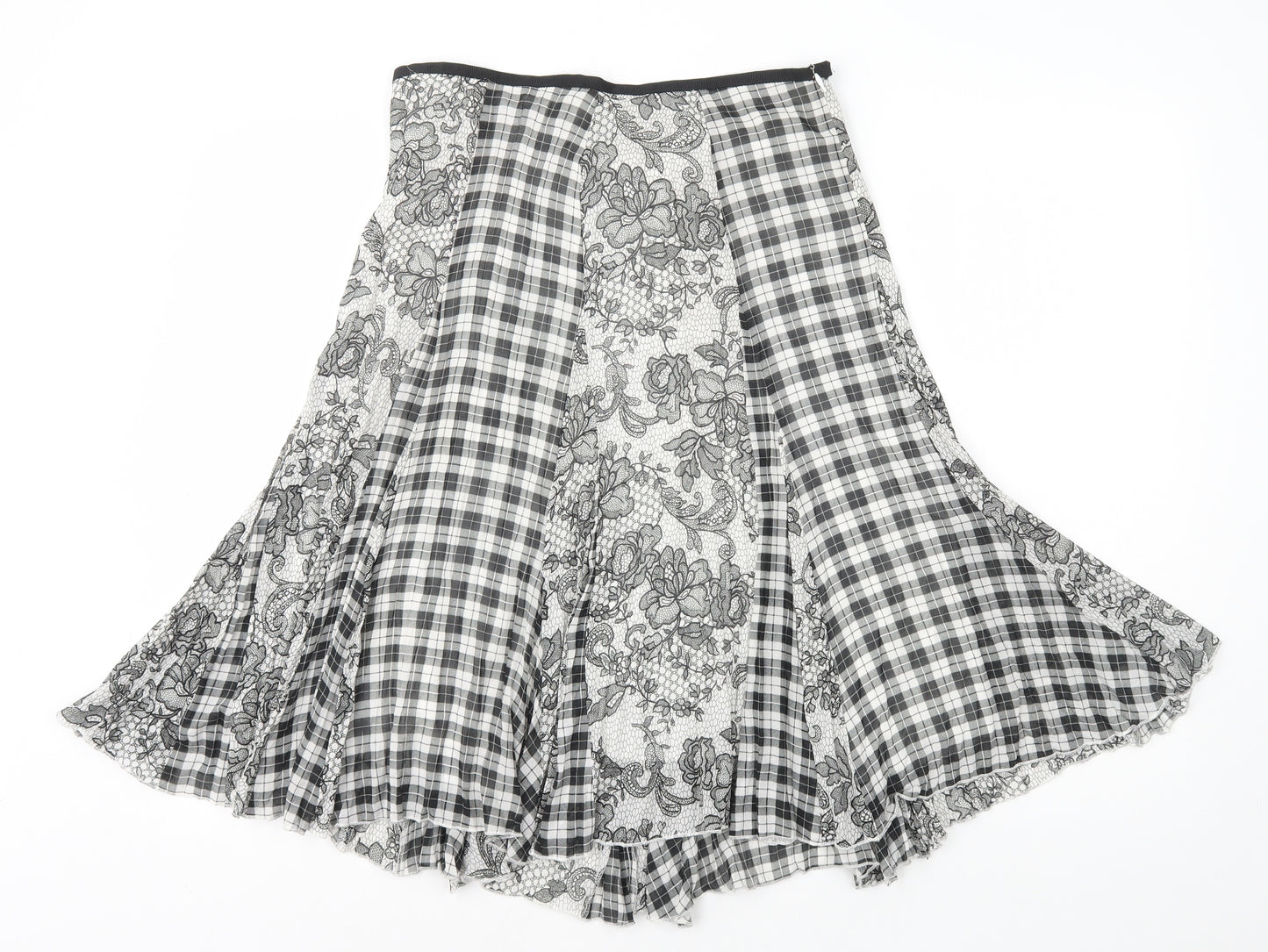 OKY COKY Womens Black Geometric Polyester A-Line Skirt Size 14 Zip - Plaid Floral Print
