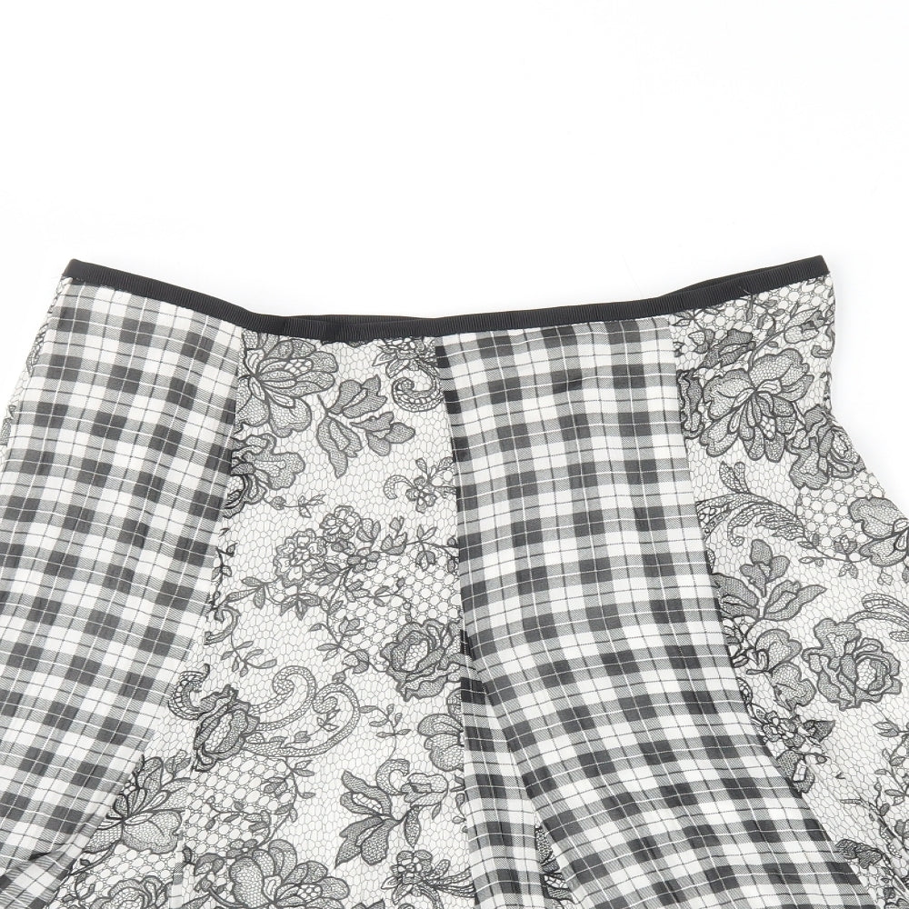 OKY COKY Womens Black Geometric Polyester A-Line Skirt Size 14 Zip - Plaid Floral Print
