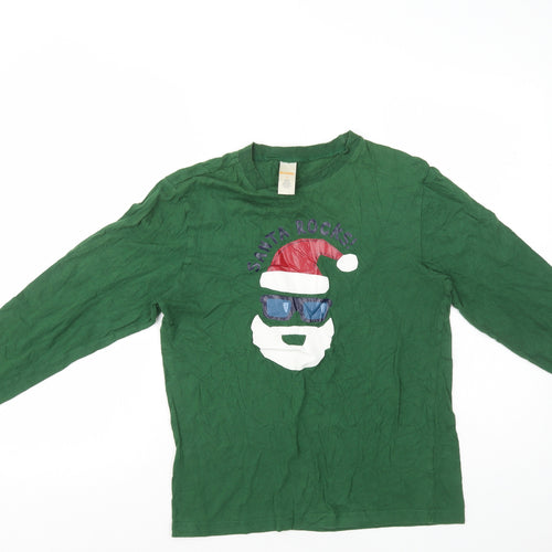 Gymboree Boys Green 100% Cotton Basic T-Shirt Size 12 Years Round Neck Pullover - Santa Rocks