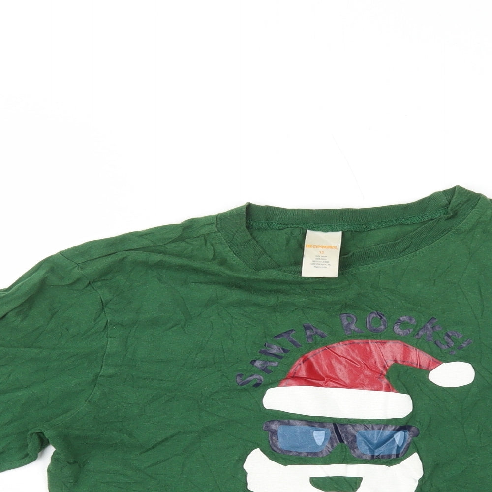Gymboree Boys Green 100% Cotton Basic T-Shirt Size 12 Years Round Neck Pullover - Santa Rocks